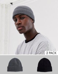 2 шапки-бини со скидкой серого и черного цвета ASOS DESIGN-Мульти