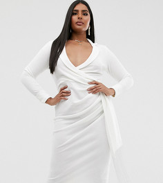 Платье-рубашка миди с бахромой ASOS DESIGN Curve-Белый