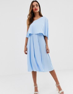 Плиссированное платье миди с кроп-топом на одно плечо ASOS DESIGN-Синий