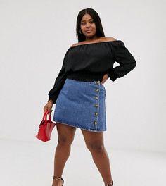 Синяя джинсовая юбка с запахом и пуговицами сбоку ASOS DESIGN Curve-Синий