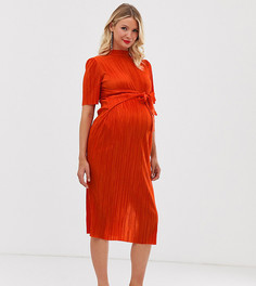 Плиссированное платье миди с узлом ASOS DESIGN Maternity-Оранжевый