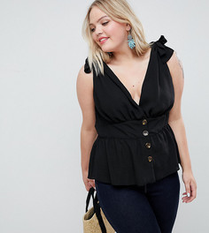 Черный топ с пуговицами и завязками на плечах ASOS DESIGN Curve