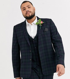 Темно-синий супероблегающий пиджак в клетку тартан ASOS DESIGN Plus