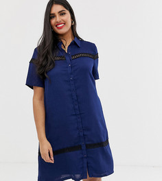Платье-рубашка с кружевными вставками Koko-Темно-синий