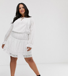 Короткое приталенное платье с кружевными вставками ASOS DESIGN Curve-Белый