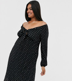 Плиссированное платье миди в горошек с широким вырезом ASOS DESIGN Curve-Мульти