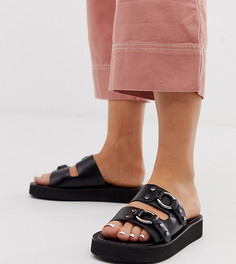 Черные кожаные сандалии для широкой стопы ASOS DESIGN-Черный
