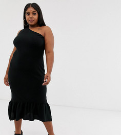 Платье миди на одно плечо с расклешенным краем ASOS DESIGN Curve-Черный