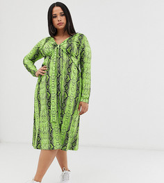 Платье миди со змеиным принтом и узлом спереди ASOS DESIGN Curve-Мульти