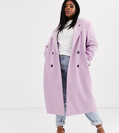 Длинное двубортное пальто лилового цвета ASOS DESIGN Curve hero-Фиолетовый
