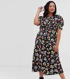 Чайное платье миди с цветочным принтом ASOS DESIGN Curve-Мульти