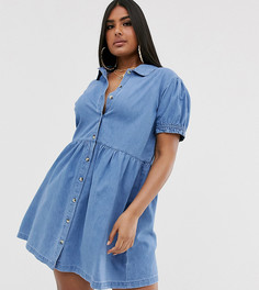 Синее джинсовое платье-рубашка мини с воротником ASOS DESIGN Curve-Синий