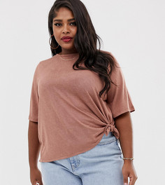 Свободная футболка с узлом сбоку ASOS DESIGN Curve-Коричневый