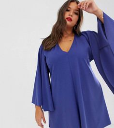 Платье мини с глубоким вырезом ASOS DESIGN Curve-Темно-синий
