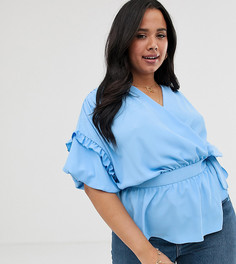 Топ с запахом и оборкой ASOS DESIGN Curve-Синий