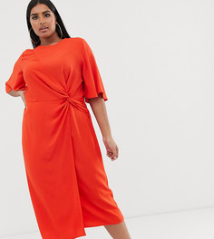 Платье миди с рукавами-оборками ASOS DESIGN Curve-Оранжевый