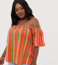 Топ в яркую полоску с открытыми плечами ASOS DESIGN Curve-Мульти