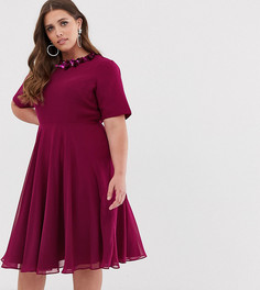 Платье миди с кроп-топом и отделкой на вороте ASOS DESIGN Curve-Мульти