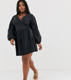 Черное джинсовое свободное платье мини с запахом ASOS DESIGN Curve-Черный