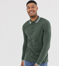 Лонгслив-поло из пике цвета хаки и с окантовкой ASOS DESIGN Tall-Зеленый