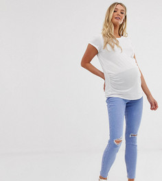 Светло-синие джинсы скинни с посадкой над животом и рваной отделкой New Look Maternity-Синий