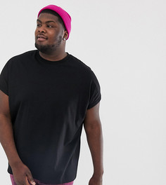 Черная длинная oversize-футболка с круглым вырезом и отворотами на рукавах ASOS DESIGN Plus-Черный