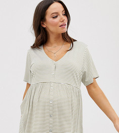 Топ в полоску на пуговицах с V-образным вырезом и короткими рукавами ASOS DESIGN Maternity Nursing-Мульти