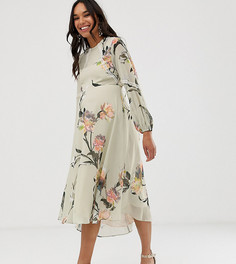 Платье миди с цветочным принтом и длинными рукавами Hope & Ivy Maternity-Мульти