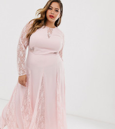Платье миди с длинными рукавами и кружевными вставками ASOS DESIGN Curve-Розовый