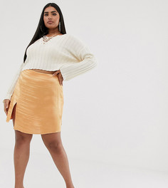 Атласная мини-юбка с разрезом ASOS DESIGN Curve-Оранжевый