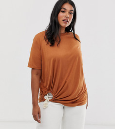Футболка с завязкой сбоку ASOS DESIGN Curve-Коричневый