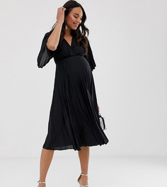 Плиссированное платье миди в стиле кимоно ASOS DESIGN Maternity-Черный