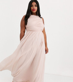 Платье макси с мягкой плиссировкой на топе ASOS DESIGN Curve Bridesmaid-Розовый