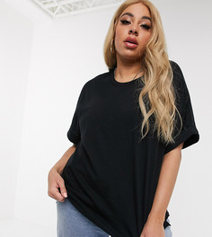Черная oversize-футболка бойфренда с отворотами на рукавах ASOS DESIGN Curve-Черный