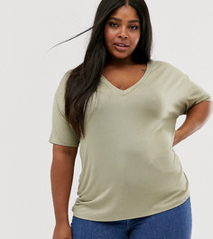 Фактурная oversize-футболка цвета хаки с V-образным вырезом ASOS DESIGN Curve-Зеленый