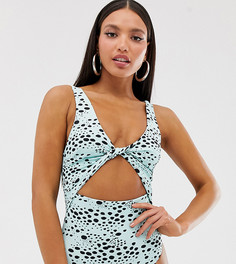Слитный купальник в горошек с вырезом ASOS DESIGN tall-Мульти