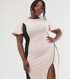 Платье миди со вставками ASOS DESIGN Curve illusion-Бежевый