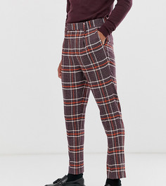 Фиолетовые зауженные строгие брюки в клетку с добавлением шерсти ASOS DESIGN Tall-Фиолетовый