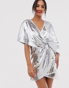 Асимметричное платье мини с рукавами-кимоно и пайетками ASOS DESIGN-Мульти