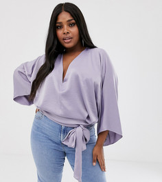 Топ с глубоким вырезом и рукавами-кимоно ASOS DESIGN Curve-Бежевый