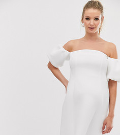 Короткое приталенное платье с рукавами "фонарик" ASOS DESIGN Maternity-Белый