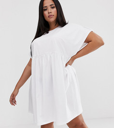 Белое свободное платье мини с пуговицами на рукавах ASOS DESIGN Curve-Белый