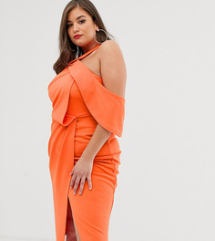 Облегающее платье миди с драпировкой и завязкой на шее ASOS DESIGN Curve-Мульти