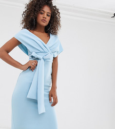 Платье-футляр миди со спущенными плечами и поясом ASOS DESIGN Tall-Синий