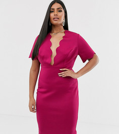Платье миди с глубоким вырезом и фигурной отделкой ASOS DESIGN Curve-Розовый