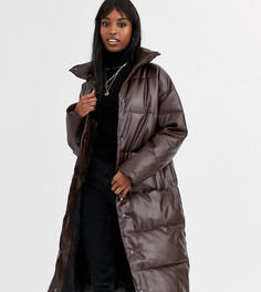 Дутое пальто из искусственной кожи шоколадного цвета ASOS DESIGN Tall-Коричневый