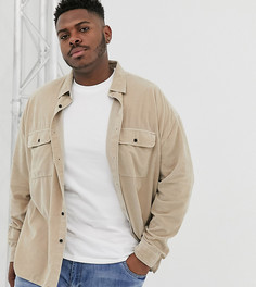 Коричневая вельветовая oversize-рубашка с двумя карманами ASOS DESIGN Plus-Коричневый