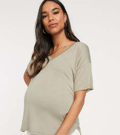 Фактурный трикотажный топ цвета хаки с V-образным вырезом ASOS DESIGN Maternity-Зеленый