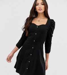 Чайное платье с длинными рукавами на кнопках ASOS DESIGN Тall-Черный