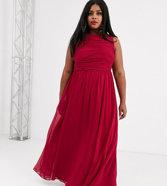 Платье макси с мягкой плиссировкой на топе ASOS DESIGN Curve Bridesmaid-Красный